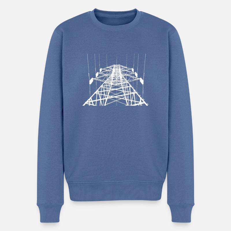 Poteau électrique blanc - Pull Premium bio Homme - bleu pigeon