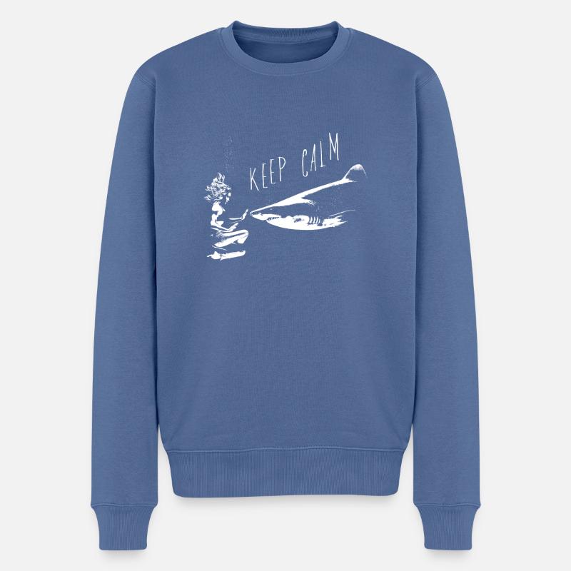 Keep Calm - Shark Edition - Männer Premium Bio Pullover - Taubenblau