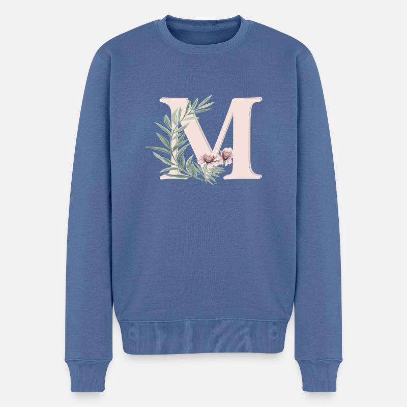 Lettre M avec des fleurs - Pull Premium bio Homme - bleu pigeon