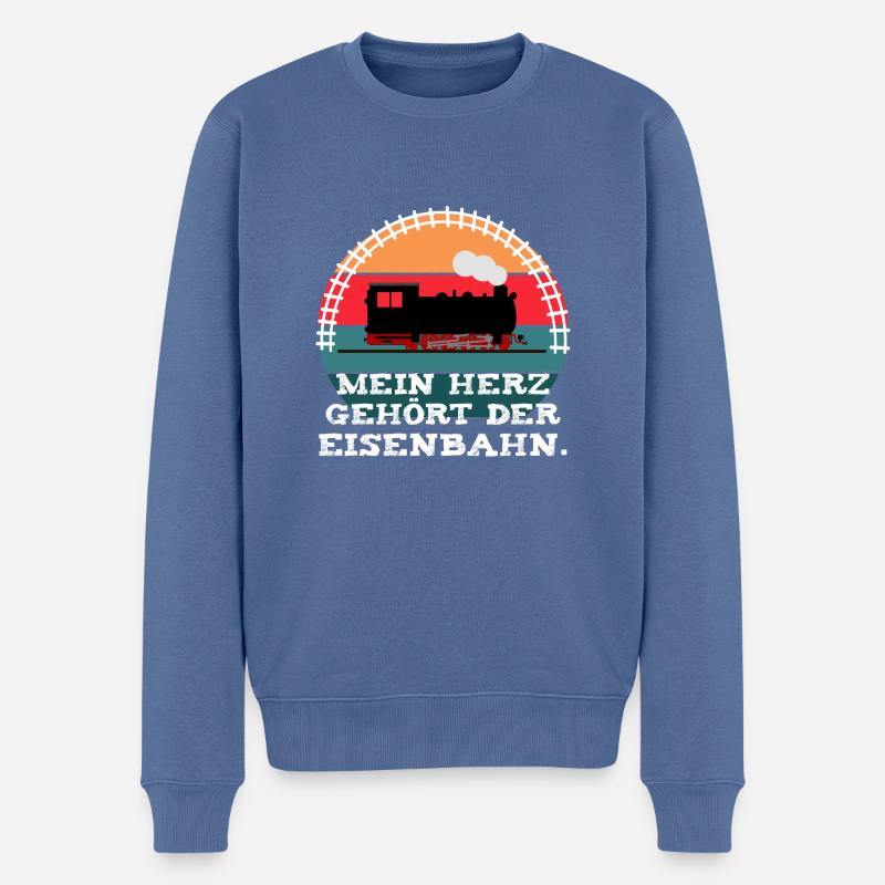 Eisenbahn Leidenschaft Dampflok - Männer Premium Bio Pullover - Taubenblau