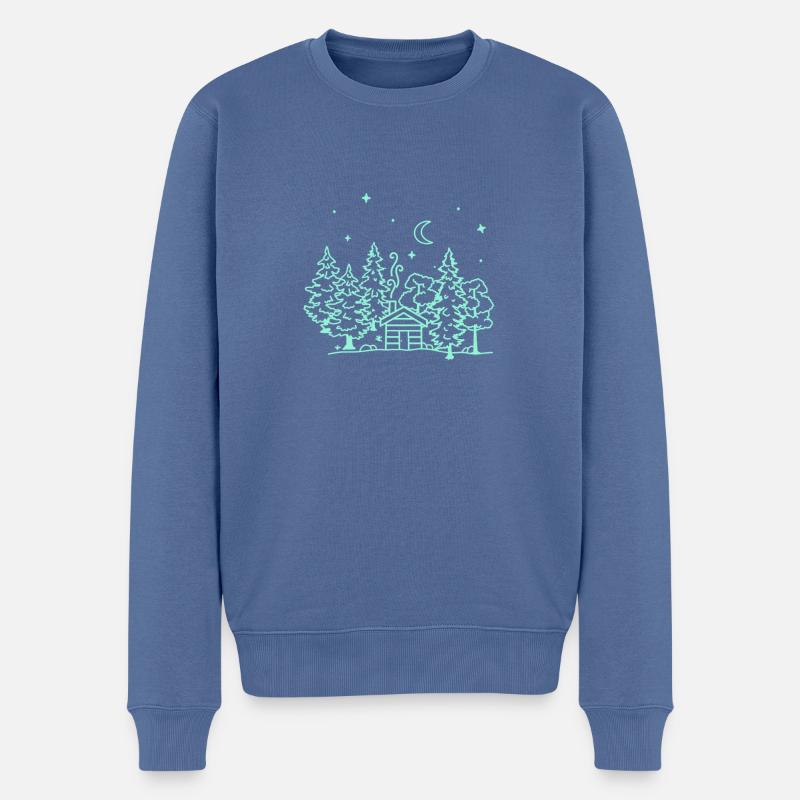 Natur, Nachthimmel, Wald, Hütte, Camping, Winter - Männer Premium Bio Pullover - Taubenblau