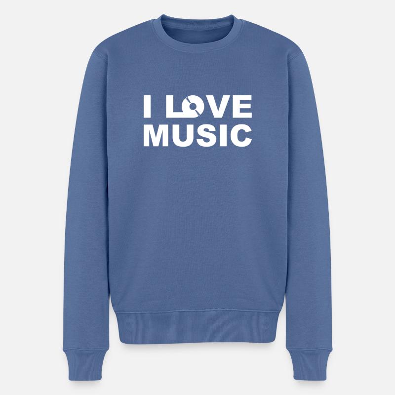 I love Music - Pull Premium bio Homme - bleu pigeon