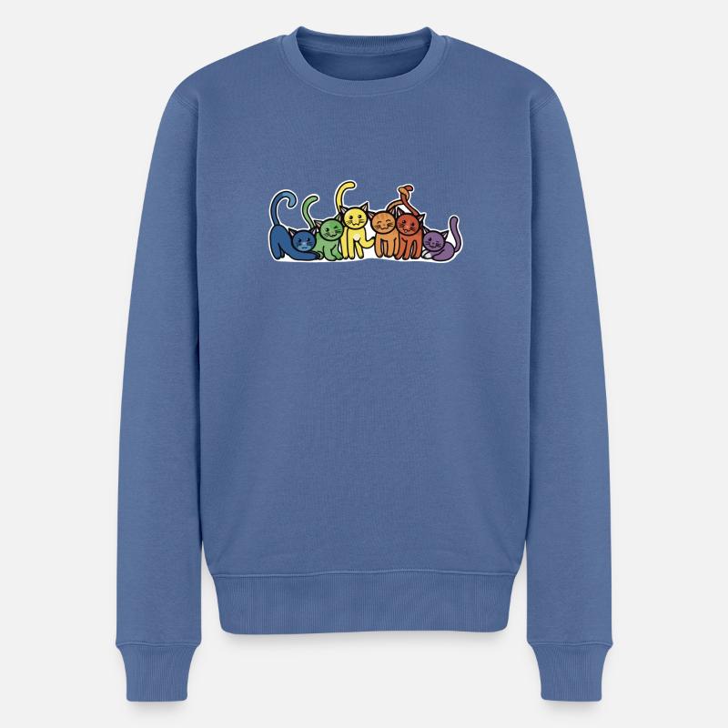 Regenbogen Katzen - Männer Premium Bio Pullover - Taubenblau