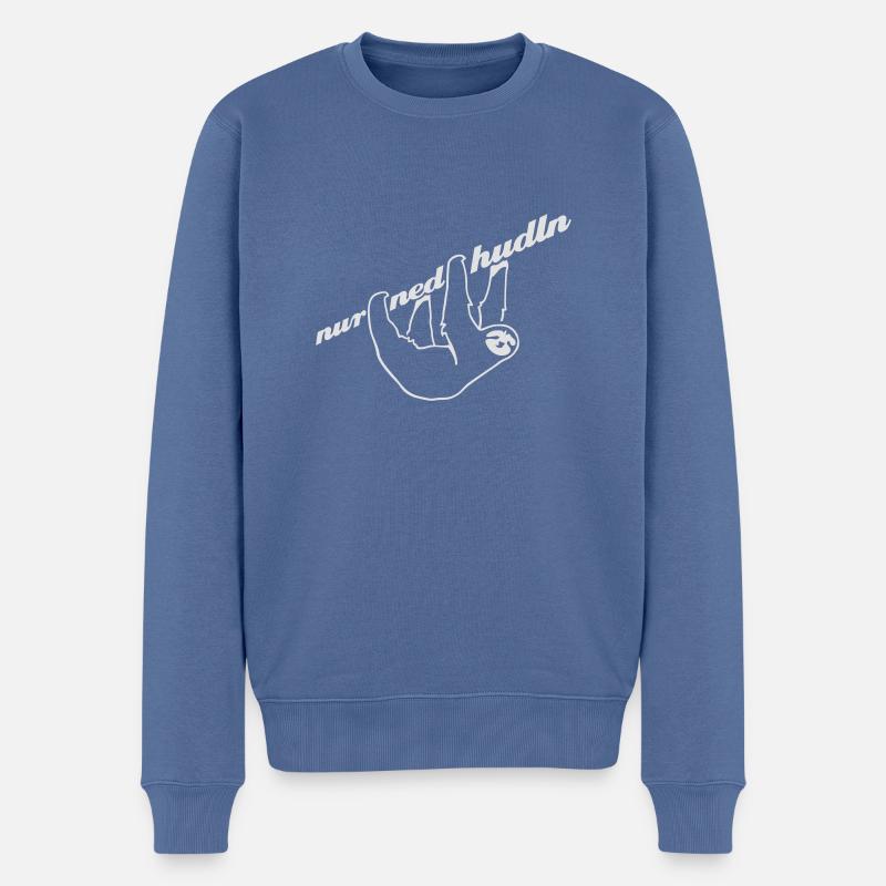 Faultier - weiß - Männer Premium Bio Pullover - Taubenblau