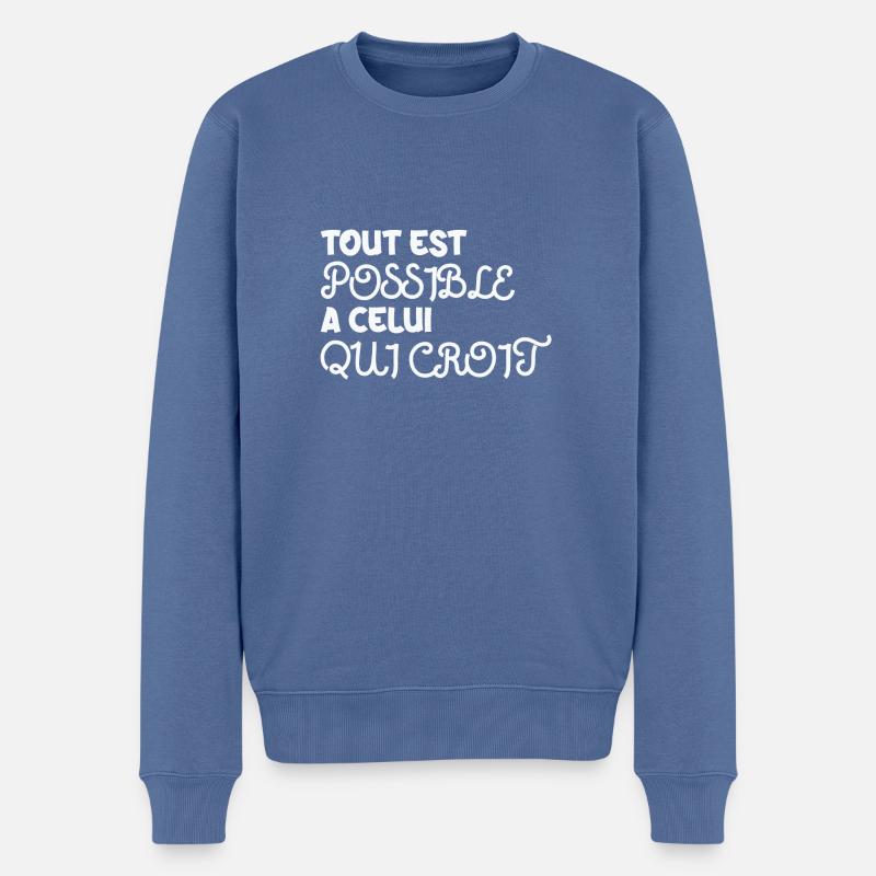 Tout est possible à celui qui croit - Pull Premium bio Homme - bleu pigeon