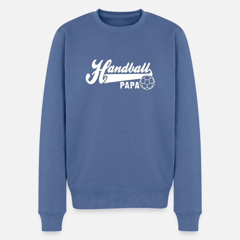 Handball PAPA WHITE - Männer Premium Bio Pullover - Taubenblau