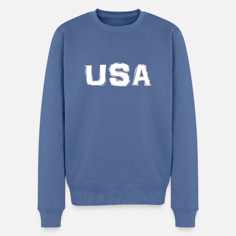 Etats-Unis - Pull Premium bio Homme - bleu pigeon