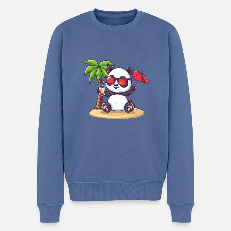 Panda Insel Sommer Palme - Männer Premium Bio Pullover - Taubenblau