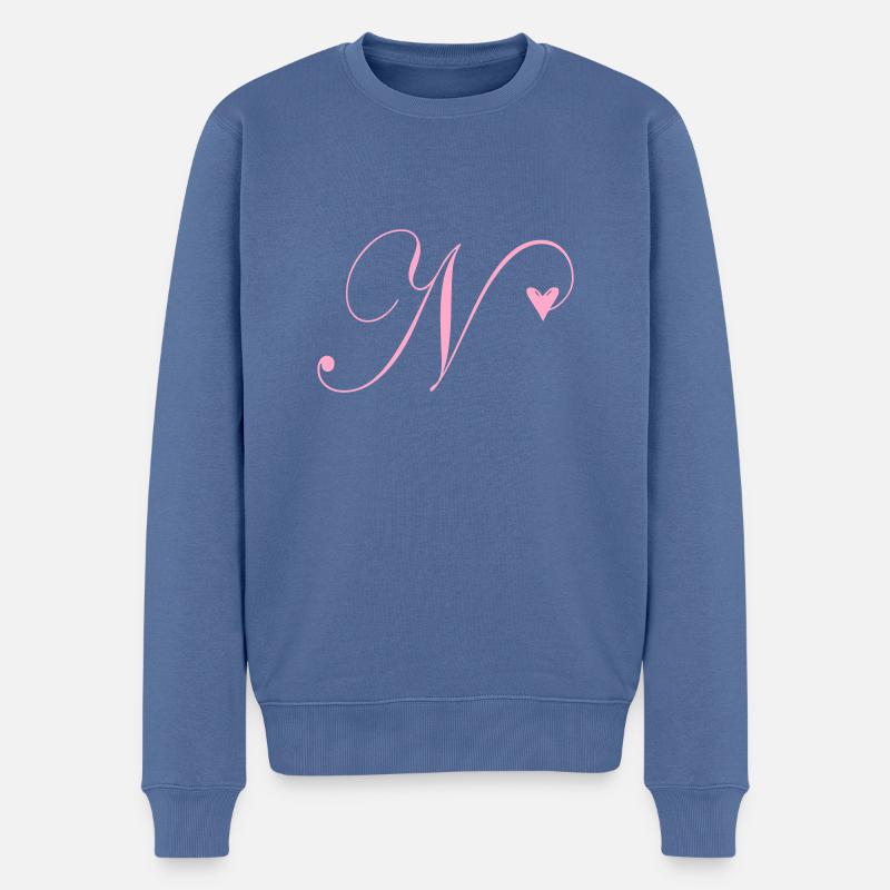 Monogramm N Herz Ranke - Männer Premium Bio Pullover - Taubenblau