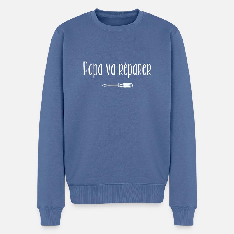 Papa va répare tout - Pull Premium bio Homme - bleu pigeon
