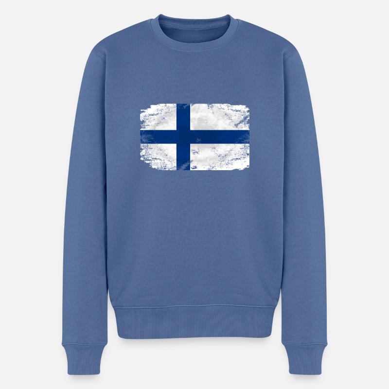 Finland Flag - Vintage Look - Männer Premium Bio Pullover - Taubenblau