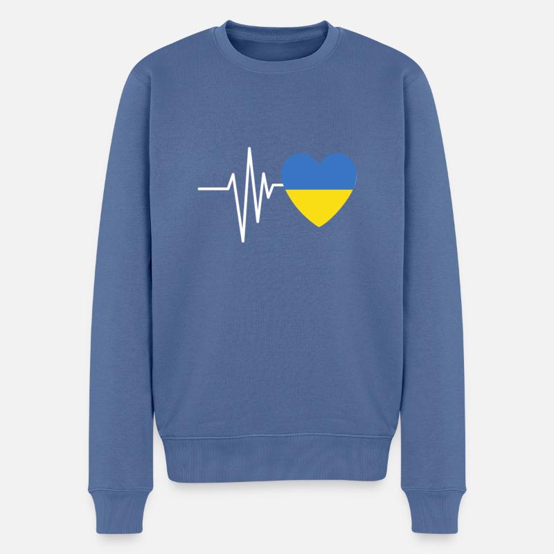 Ukraine Lover Herzschlag - Männer Premium Bio Pullover - Taubenblau