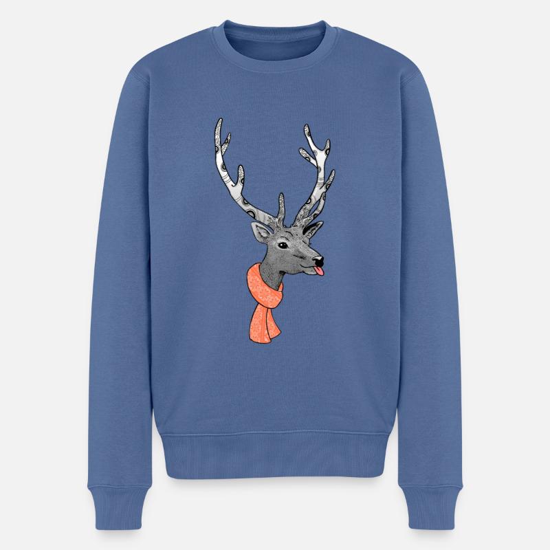 cerf - Pull Premium bio Homme - bleu pigeon