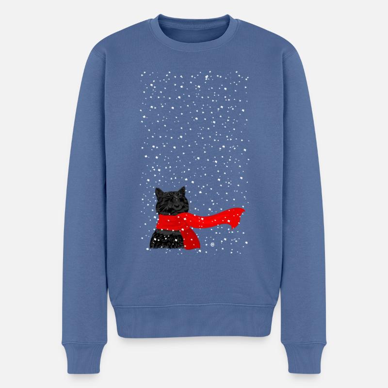 Schneekatze (schwarz) - Männer Premium Bio Pullover - Taubenblau