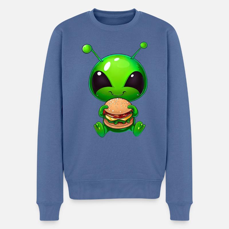 Hungriger Alien: Cheeseburger-Verschlinger - Männer Premium Bio Pullover - Taubenblau