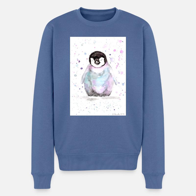 Kleiner bunter Pinguin - Männer Premium Bio Pullover - Taubenblau