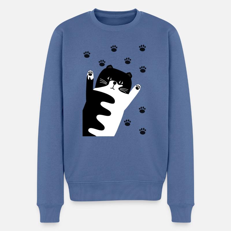 Chat noir et blanc - Pull Premium bio Homme - bleu pigeon