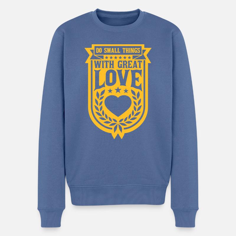 Zitat do small things - Männer Premium Bio Pullover - Taubenblau