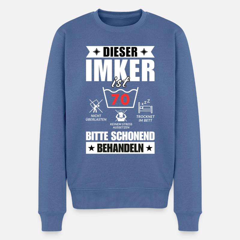 Dieser Imker ist 70. Schonend behandeln - Männer Premium Bio Pullover - Taubenblau