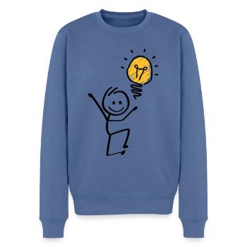 Idées ampoules, idée géniale. séance de brainstorming - Pull Premium bio Homme - bleu pigeon - Devant - Nico (187cm)