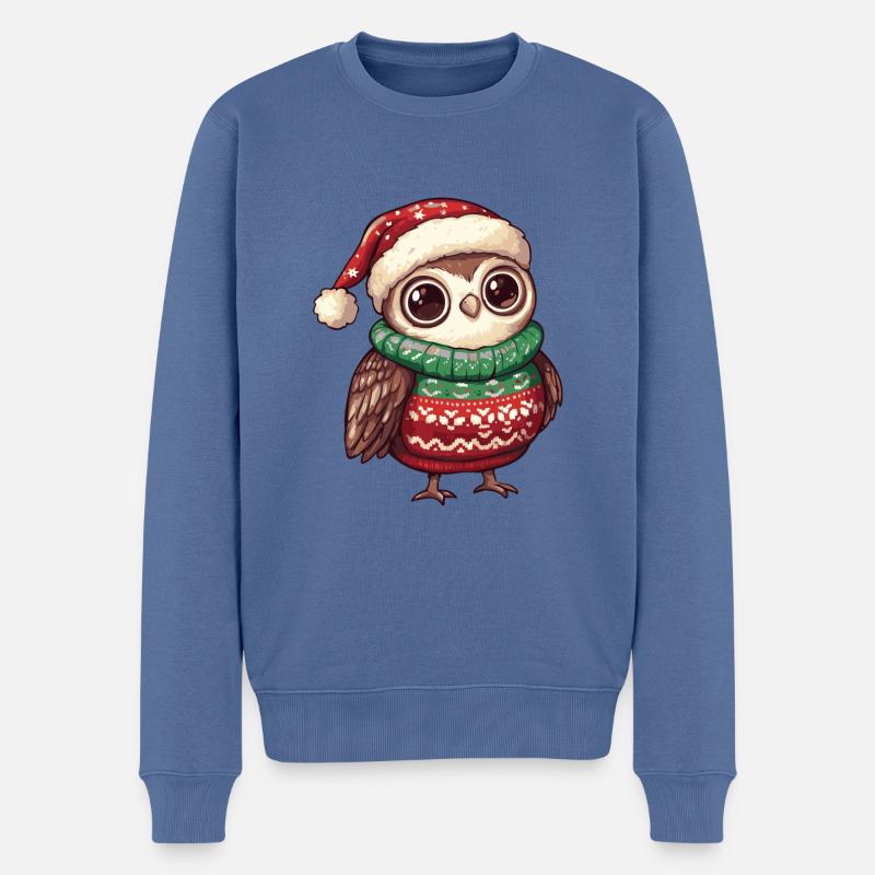 Eule Weihnachten Comic - Männer Premium Bio Pullover - Taubenblau