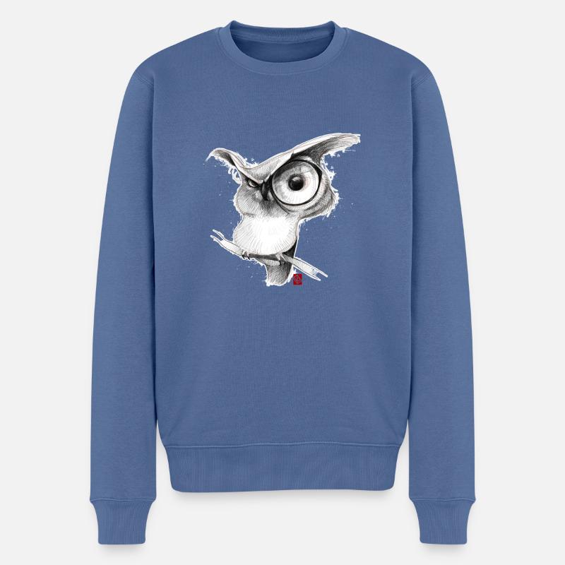Skizzenhafte Eule - Männer Premium Bio Pullover - Taubenblau