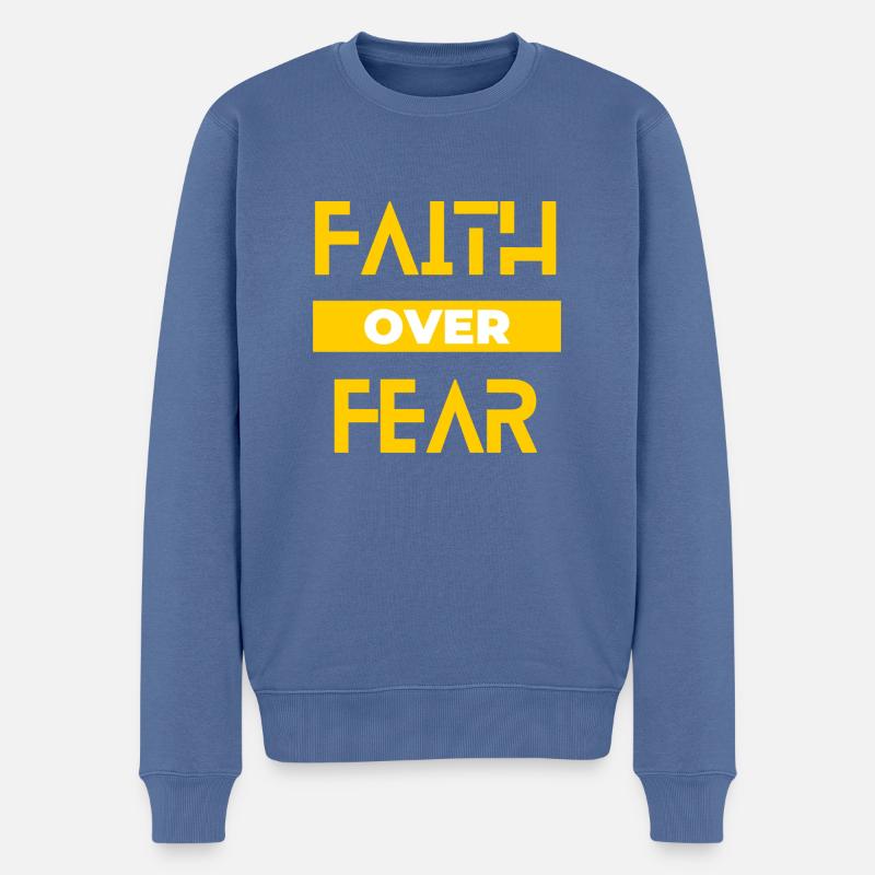 Glaube über Angst - Männer Premium Bio Pullover - Taubenblau