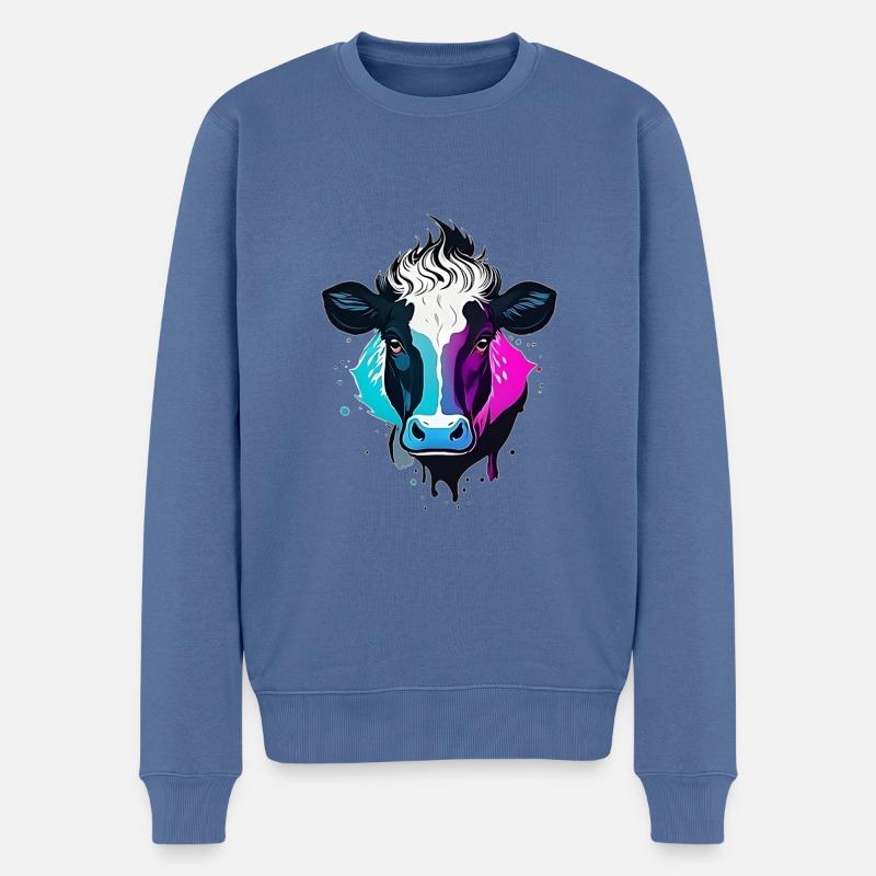 Kuhkopf bunt - Männer Premium Bio Pullover - Taubenblau