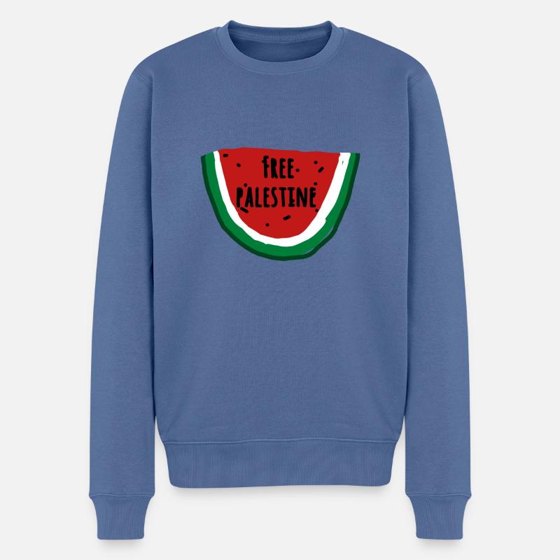 Pastèque, illustration, Palestine libre - Pull Premium bio Homme - bleu pigeon