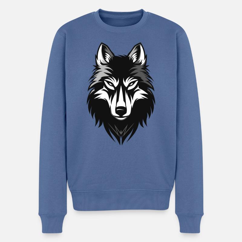 Wolfskopf, Wildwolf-Logo - Männer Premium Bio Pullover - Taubenblau