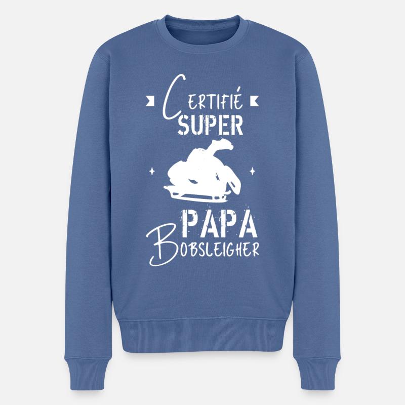 Super papa Bobsleigher cadeau père - Pull Premium bio Homme - bleu pigeon