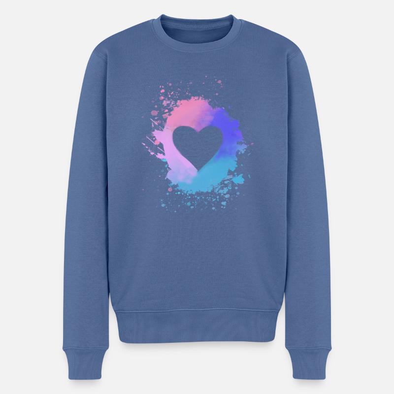 herz, bunt,pastell,malerei,aquarell,rosa,blau - Männer Premium Bio Pullover - Taubenblau