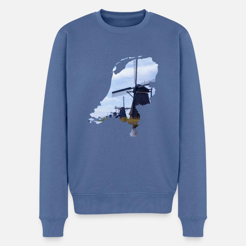 Niederlande - Windmühlen - Männer Premium Bio Pullover - Taubenblau