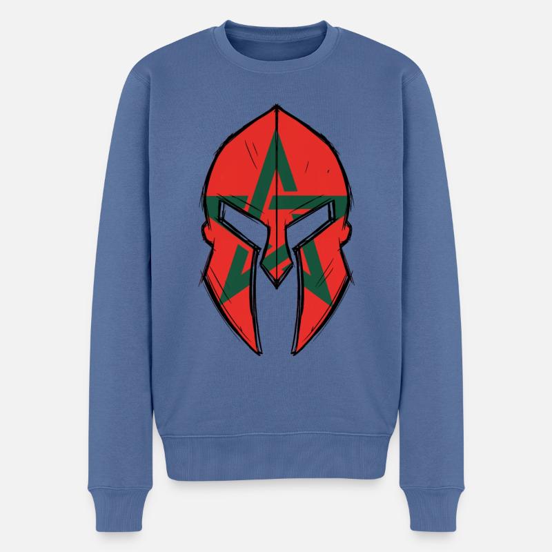 Drapeau marocain en casque de guerrier spartiate - Pull Premium bio Homme - bleu pigeon