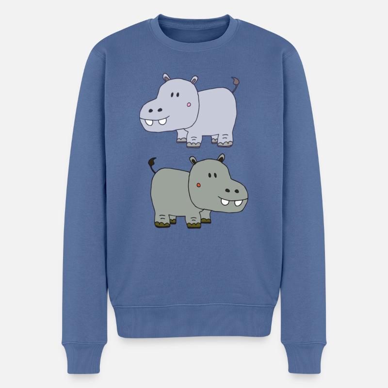 Hippopotames Double 2 - Pull Premium bio Homme - bleu pigeon