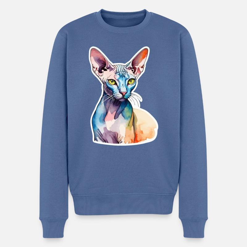 Sphynx Chat Aquarelles - Pull Premium bio Homme - bleu pigeon