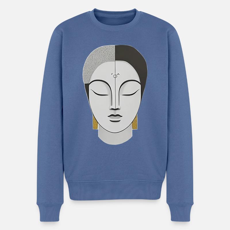 Gesicht im Boho Stil - Männer Premium Bio Pullover - Taubenblau