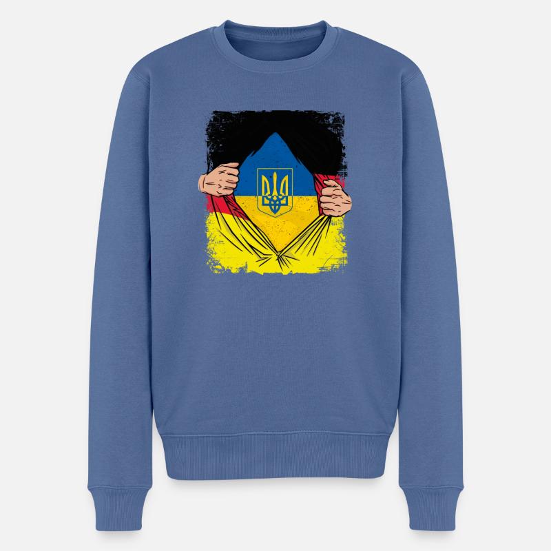 Ukrainisches Tryzub-Symbol auf deutscher Flagge - Ukraine - Männer Premium Bio Pullover - Taubenblau