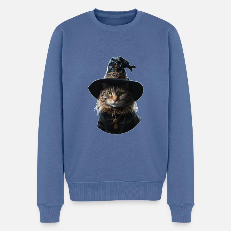 Hexenkater Halloween - Männer Premium Bio Pullover - Taubenblau