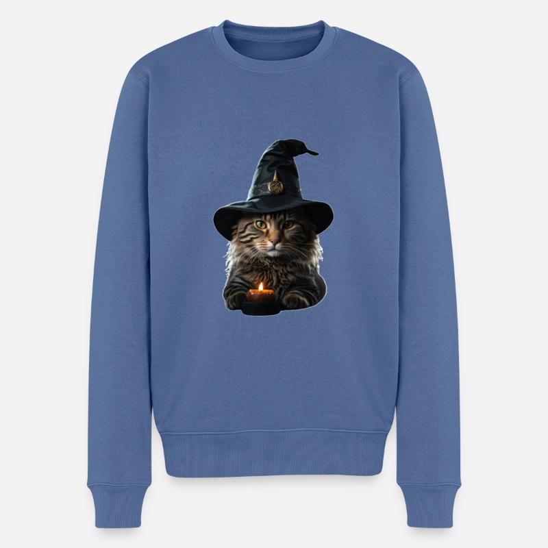 Hexenkater Halloween - Männer Premium Bio Pullover - Taubenblau