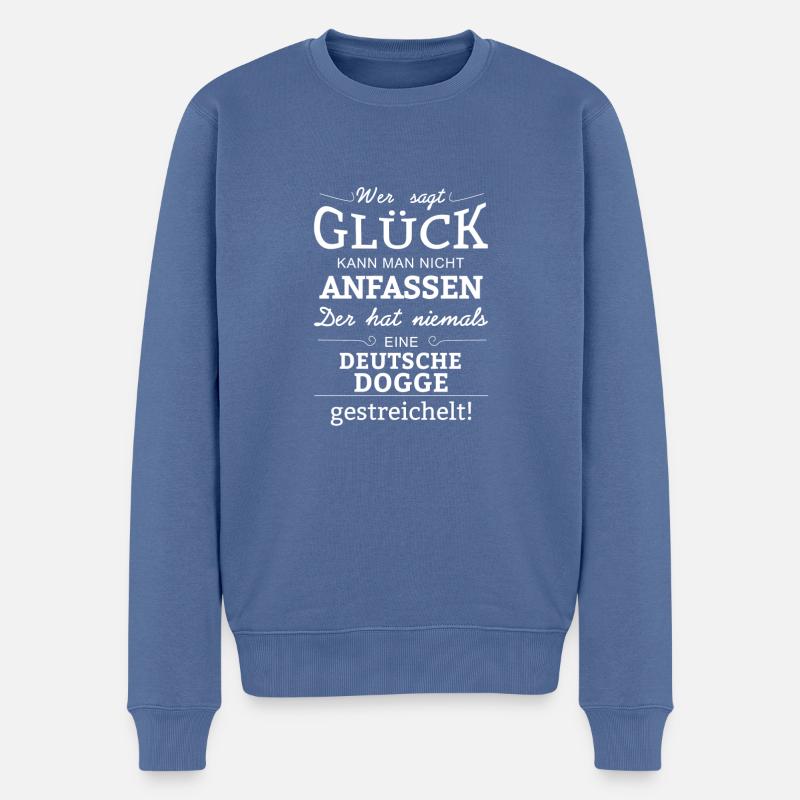 Glück nicht anfassen - Deutsche Dogge gestreichelt - Männer Premium Bio Pullover - Taubenblau