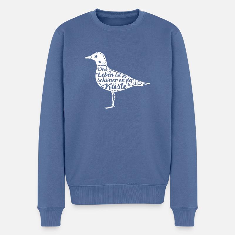 Möwe | Meer | Das Leben ist schöner an der Küste - Männer Premium Bio Pullover - Taubenblau