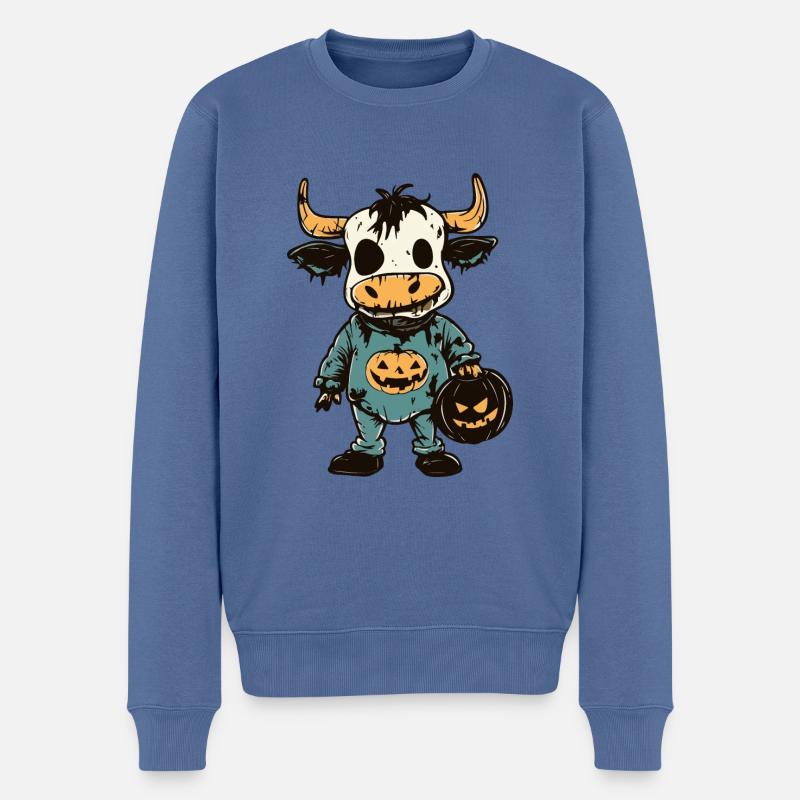 Vache Halloween Drôle Zombie - Pull Premium bio Homme - bleu pigeon
