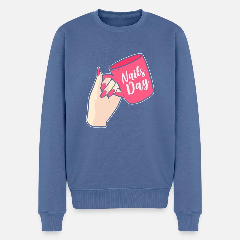 Nägel Tag Maniküre Gift - Männer Premium Bio Pullover - Taubenblau