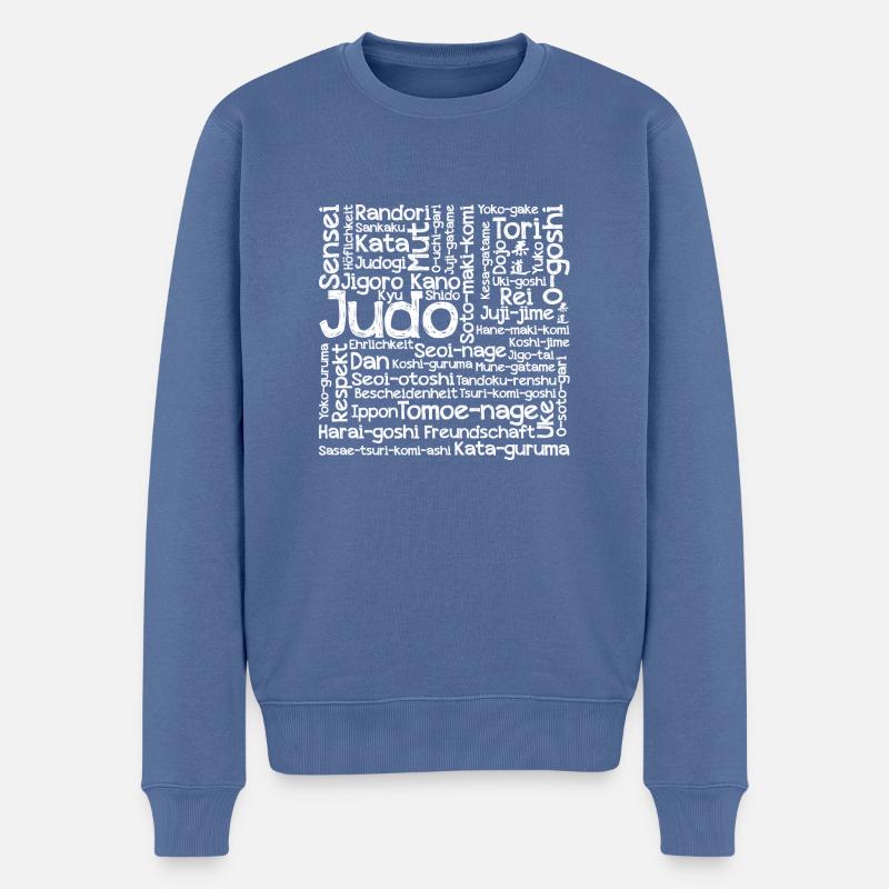 Judo Wortcollage white - Männer Premium Bio Pullover - Taubenblau