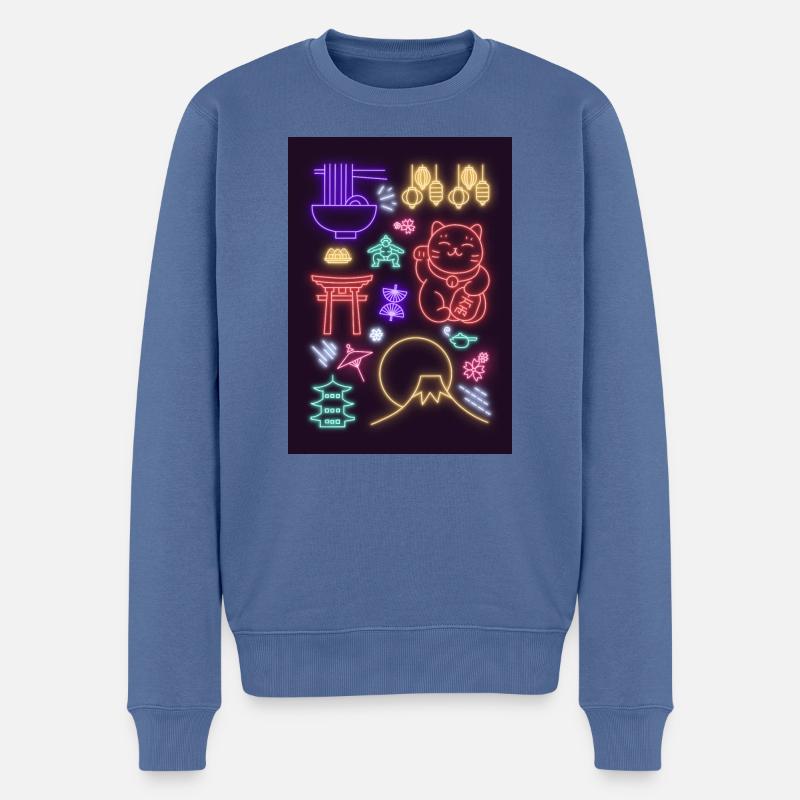 Bunte Neonlichter Japan - Männer Premium Bio Pullover - Taubenblau