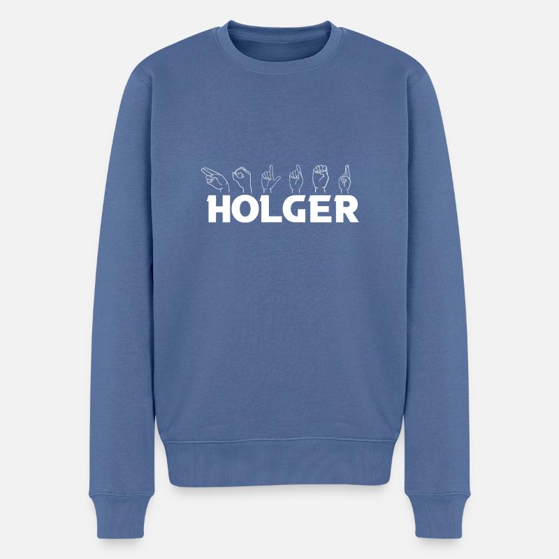 Gebärdensprache Holger - Männer Premium Bio Pullover - Taubenblau