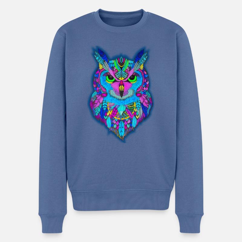 Psy Eule (Euly) Hand gezeichnet - Männer Premium Bio Pullover - Taubenblau