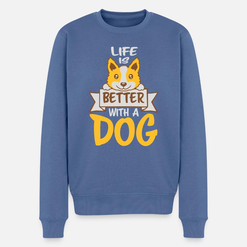 mieux avec un chien - Pull Premium bio Homme - bleu pigeon