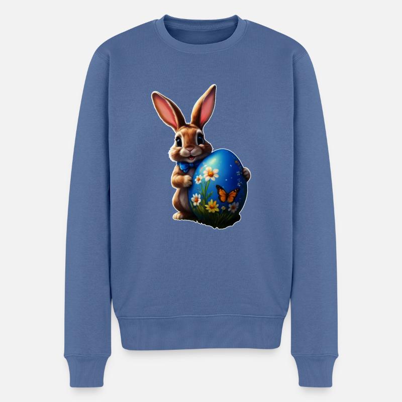 Petit lapin de Pâques avec œuf de Pâques bleu - Pull Premium bio Homme - bleu pigeon